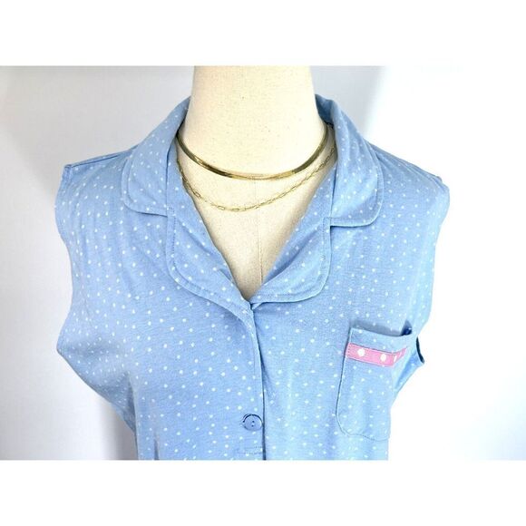 PajamaGrams Womens 100% Cotton Sleeveless Long Nightgown Sz Large Blue Polkadot - Picture 5 of 12